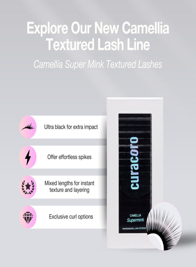 Curacoro Camellia Super Mink Textured Lashes, 0.07mm Thickness, J B C CC LB LC Curl, Pre-Layered Mixed Length Wispy & Spiky Lashes For Anime, Wet Look or Wispy Lash Set, Pro Lash Supplies - Image 3